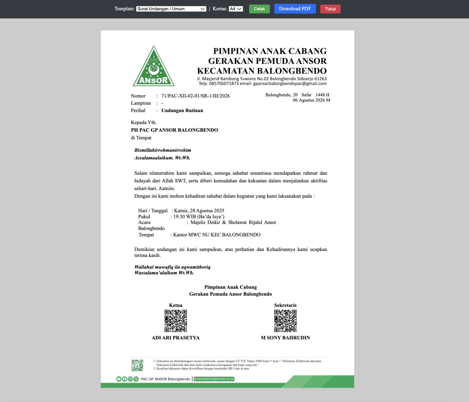 Screenshot 7: E-SURAT ORGANISASI GP ANSOR